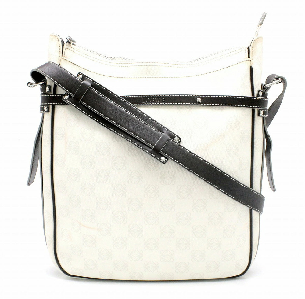 Loewe Anagram Shoulder Bag Leather Canvas Brown Dark Ivory White